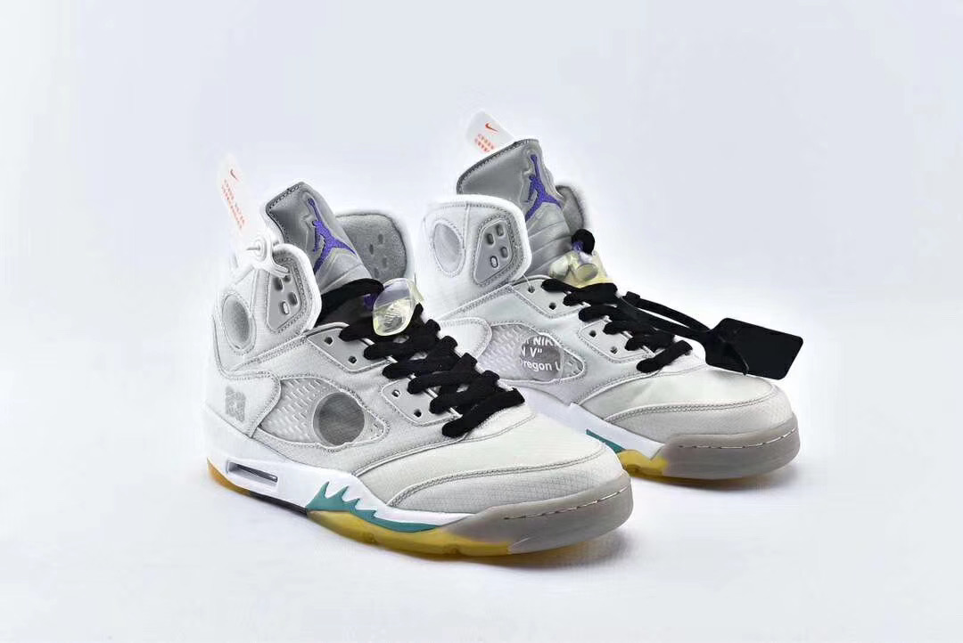 New Air Jordan 5 x off white Grey White Yellow Shoes